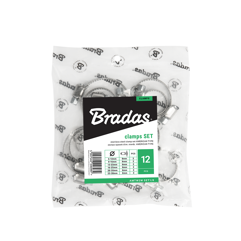 Bradas RVS slangklemmen set (6-38 mm) - Amerikaans