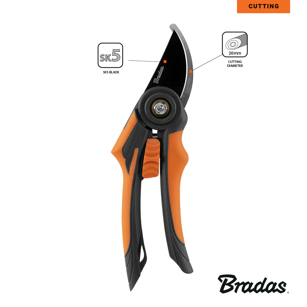 Antislip handgrepen van de Bradas tuinsnoeischaar voor comfortabel snoeien