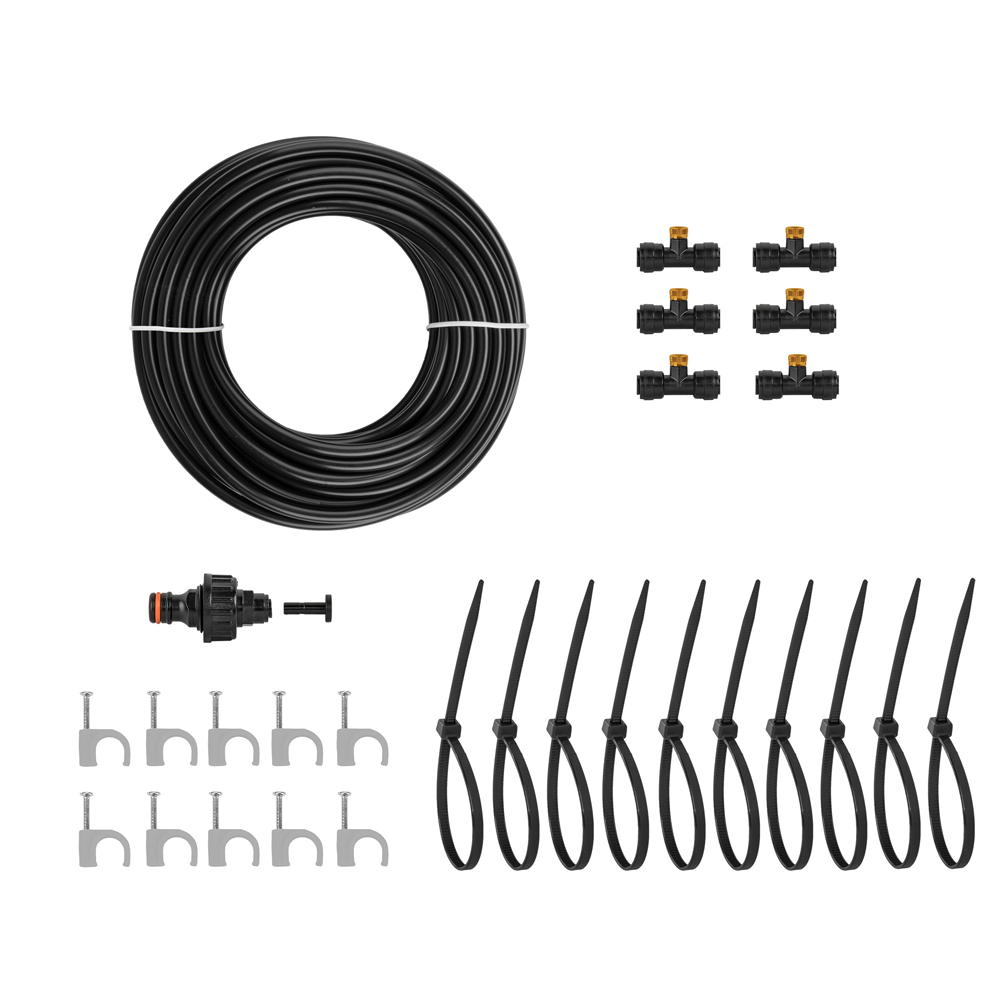 Fijne nevel op terras met 6 messing sproeiers