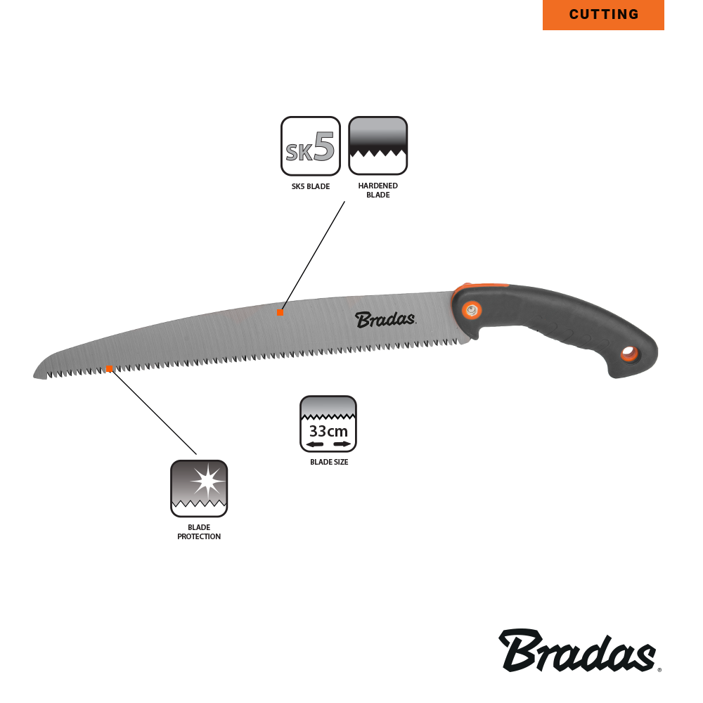 Bradas takkenzaag in gebruik bij boomtak