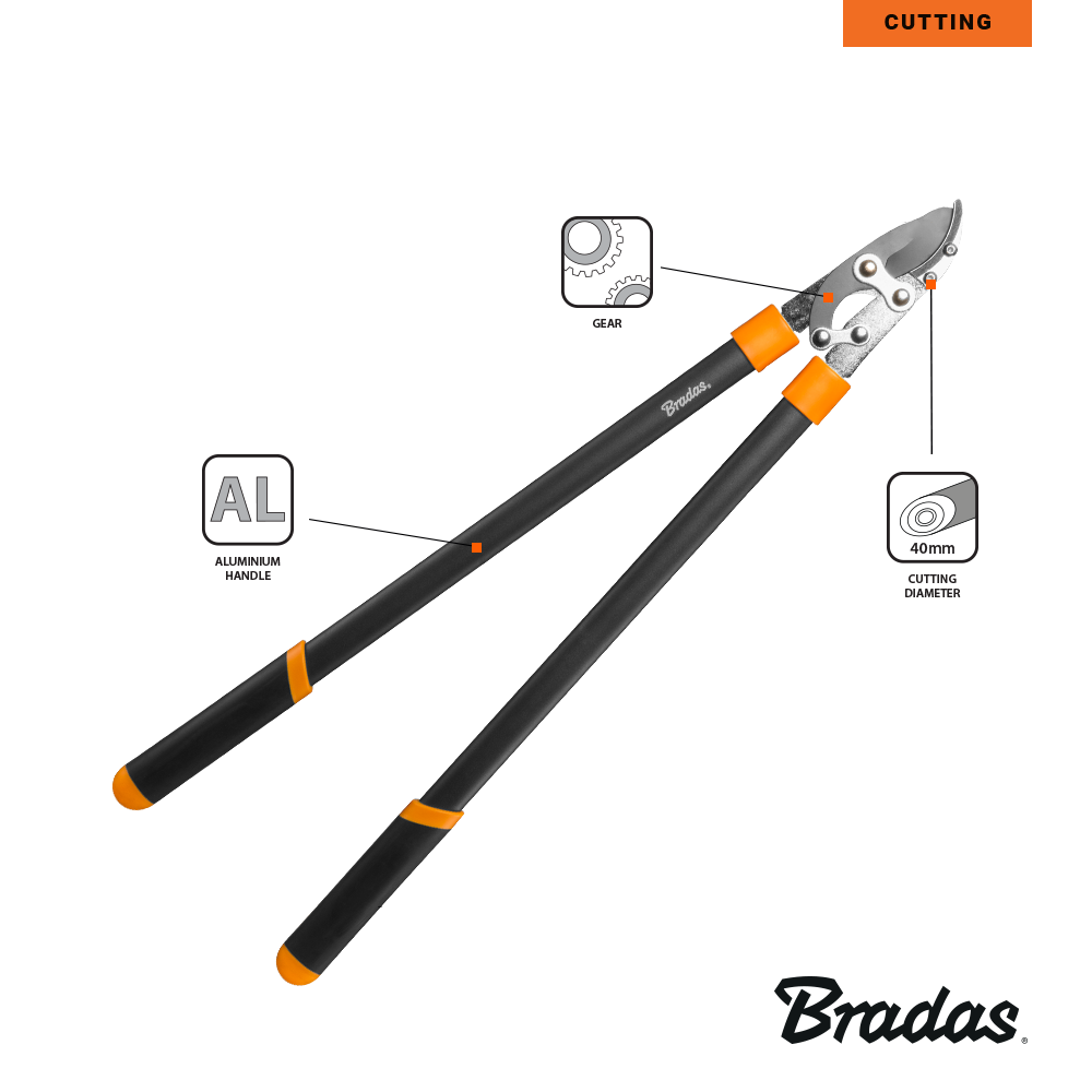 Snoeischaar in actie bij dikke tak