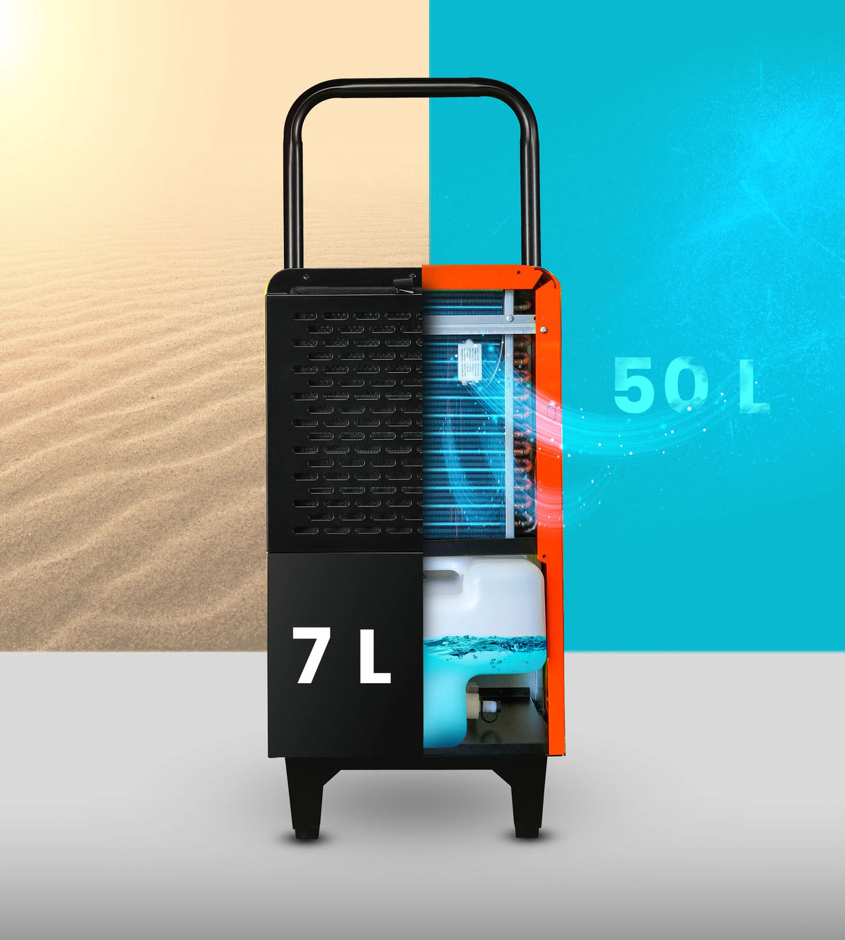 Efficiënte bouwdroger van Lehmann met een ontvochtigingscapaciteit van 50 liter per dag.