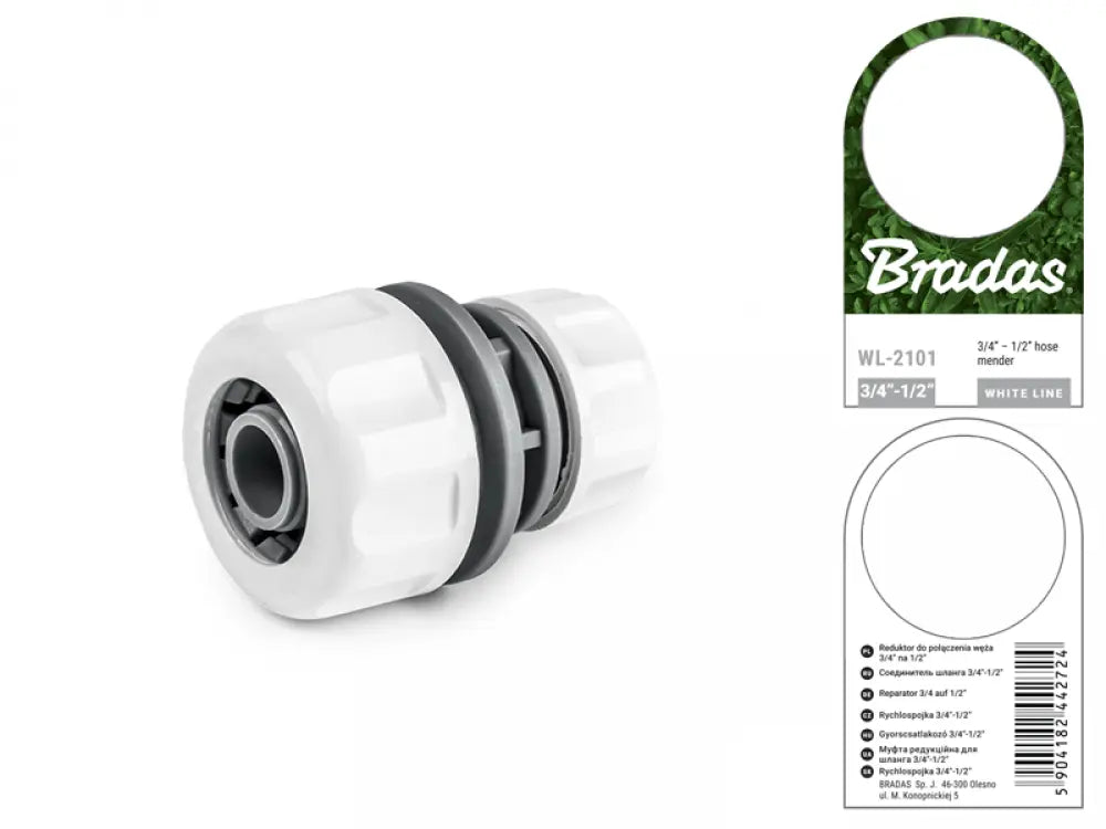 Detail van de Bradas WHITE LINE Slanghersteller geschikt voor 1/2" en 3/4" slangen.
