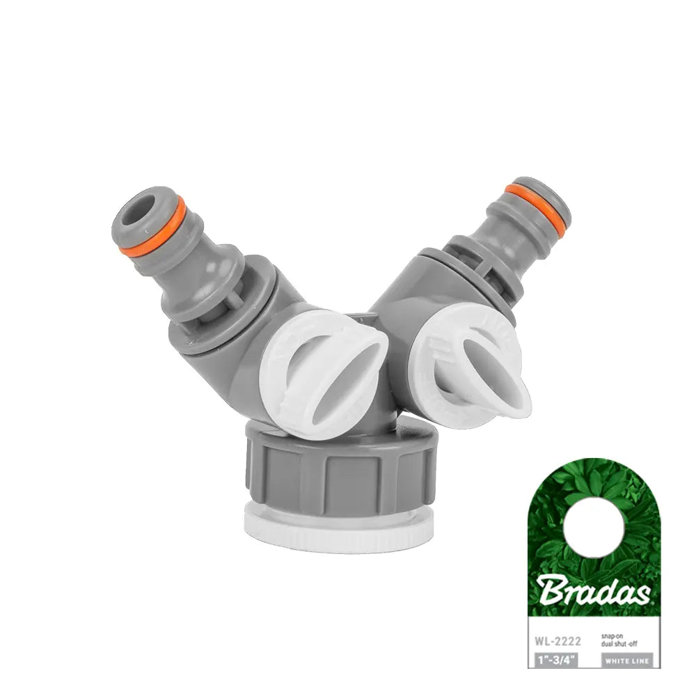 Bradas WHITE LINE T-Stuk met Twee Kleppen voor het aansluiten van bewateringsslangen.