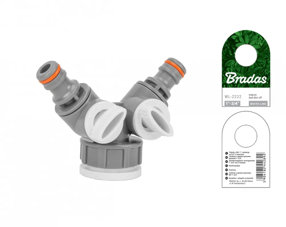 Detail van het Bradas WHITE LINE T-Stuk met 25 mm (1") en 19 mm (3/4") vrouwelijke aansluitingen.