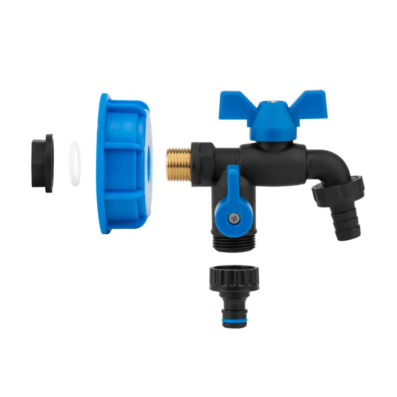 Bradas Set IBC S60x6 Kraan zwart 2x 19 mm (3/4") Nylon / Messing Buitendraad voor 5/8" Slang + Nippel Bradas