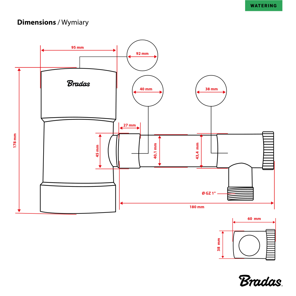 Bradas Regentonautomaat - Regentonvuller met kraan - GZ1" Grijs