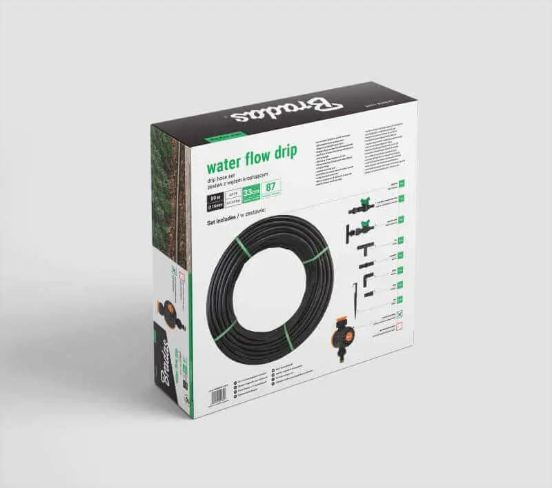 Bradas druppelslang in doos achterzijde.