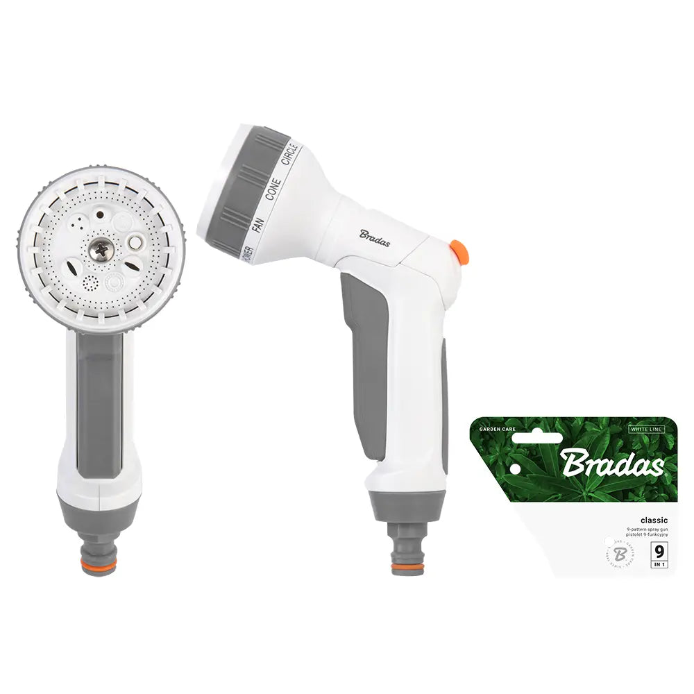 Bradas WHITE LINE 9-standen Spuitpistool met SMOOTH CONTROL voor soepele waterstroomregeling.