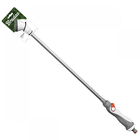 Detail van de Bradas WHITE LINE Spuitkop met moeiteloos schuivende duimklep voor waterregeling.