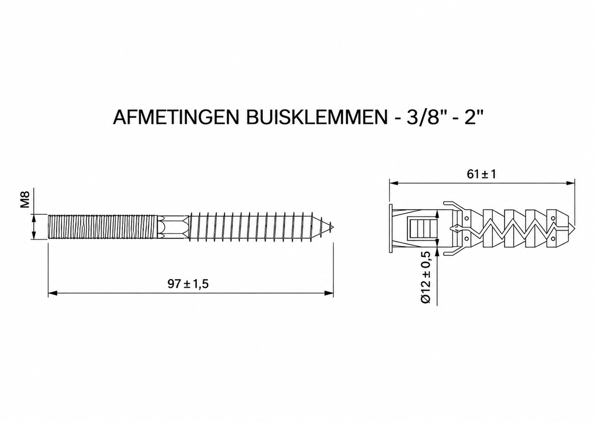Afmetingen plug en schroef van Diamond buisklem
