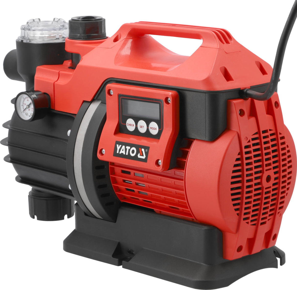 Achteraanzicht van Yato hydrofoorpomp met 1 inch aansluitingen