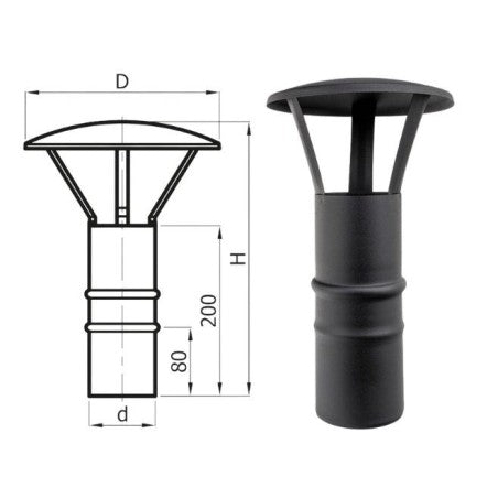 Schoorsteenkap Darco SPKP 80 mm zwart – zijaanzicht