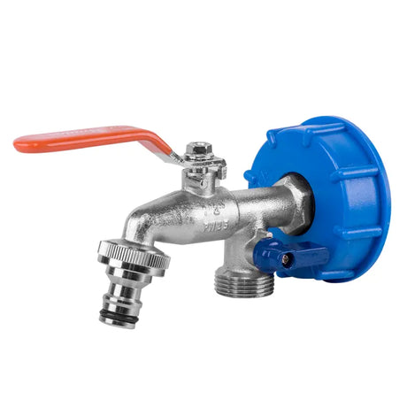 Complete blauwe IBC-adapterset voor moeiteloze installatie.
