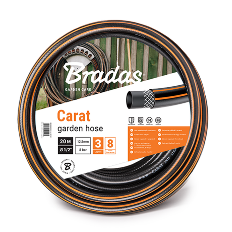 Complete Bradas Carat tuinslangset met duurzame slang en veelzijdig spuitpistool.