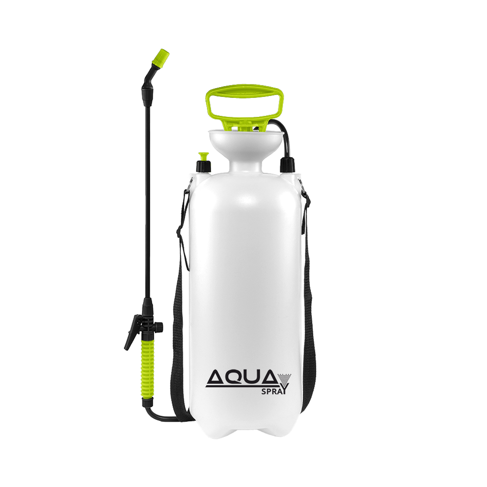 Bradas AQUA SPRAY 8L drukspuit met ergonomisch handvat en brede trechter.