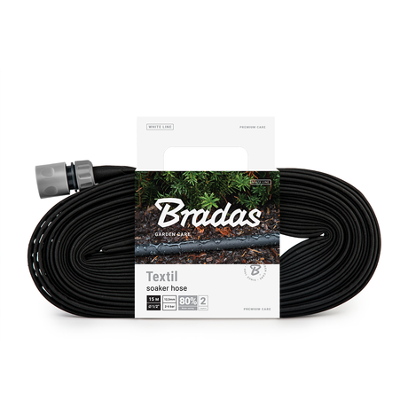 Bradas textiel druppelslang 15 meter – waterbesparende tuinslang voor plantenbewatering bovengronds of ondergronds