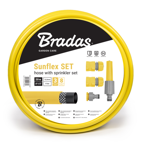 Bradas Sunflex tuinslangset 20m – complete sproeiset met slang, koppelingen en verstelbare sproeikop