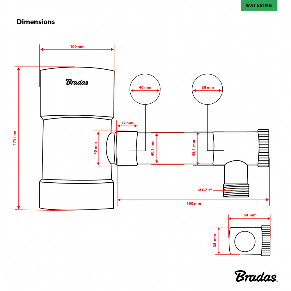 Bradas regentonautomaat met technische specificaties