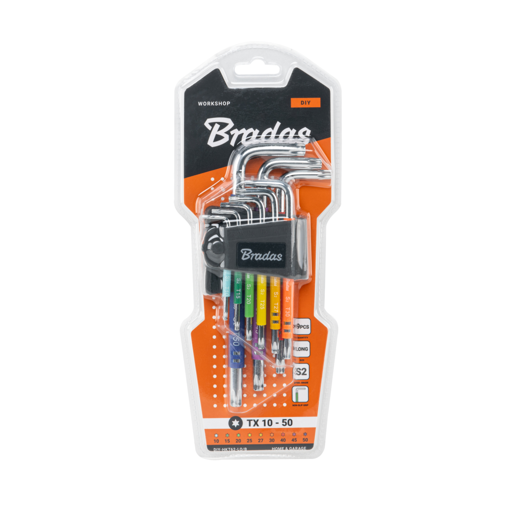 9-delige Bradas lange Torx sleutelset van S2-staal