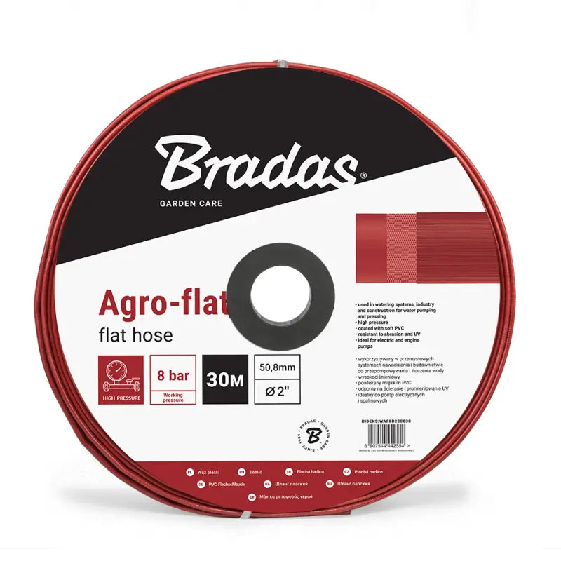 Bradas Platte Slang  AGRO-FLAT W.P.7 / B.P.21 Bar 3" / 50m ROOD