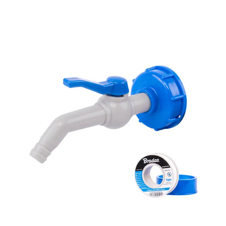 Bradas Set – Witte PP 45 graden Kraan met IBC S60x6 Adapter voor 13 mm Slang en PTFE Tape Bradas