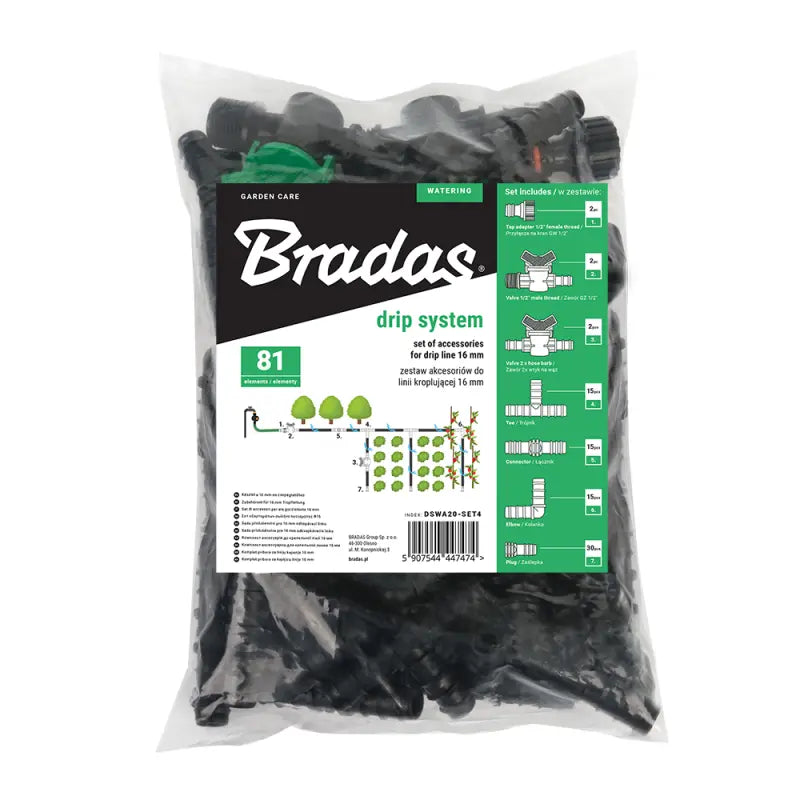 Bradas Set met accessoires voor druppelslang 16mm - 81 stuks Bradas