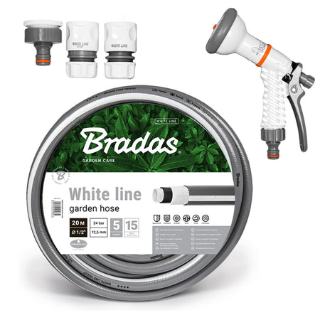 Bradas White Line tuinslang 1/2 inch met 5 lagen en versterkt met polyester TRICOT.