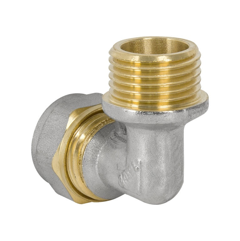 Haakse PEX fitting 32 mm verchroomd messing