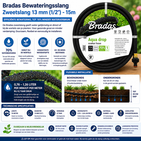 Bradas Bewateringsslang - Zweetslang 13 mm (1/2") - 15m