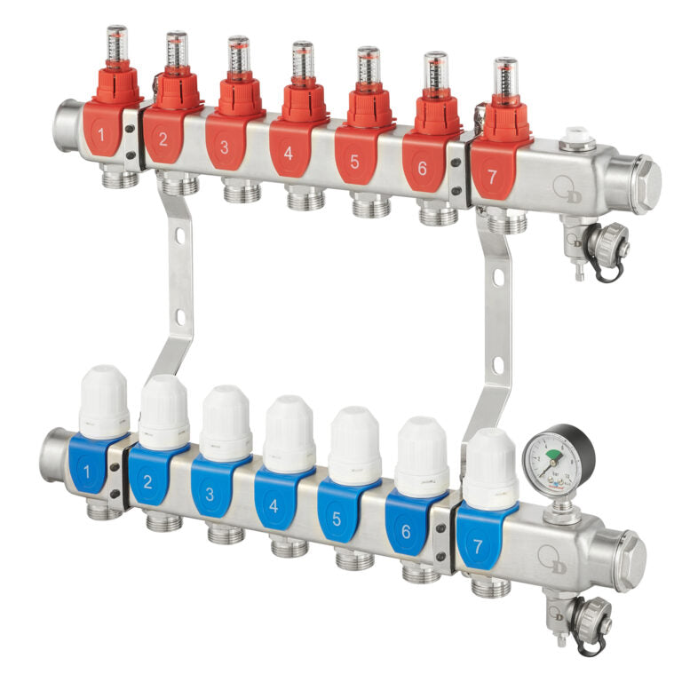 RVS vloerverwarmingsverdeler met 8 groepen