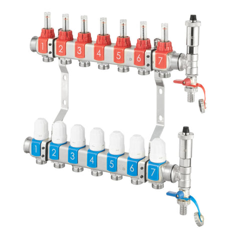 RVS verdeler voor vloerverwarming met 8 groepen
