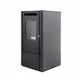 Zijkant pelletkachel aangesloten op Darco afvoer Ø80