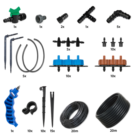 Bradas Micro Irrigatie set compleet met koppelingen voor 5 tot 10 planten